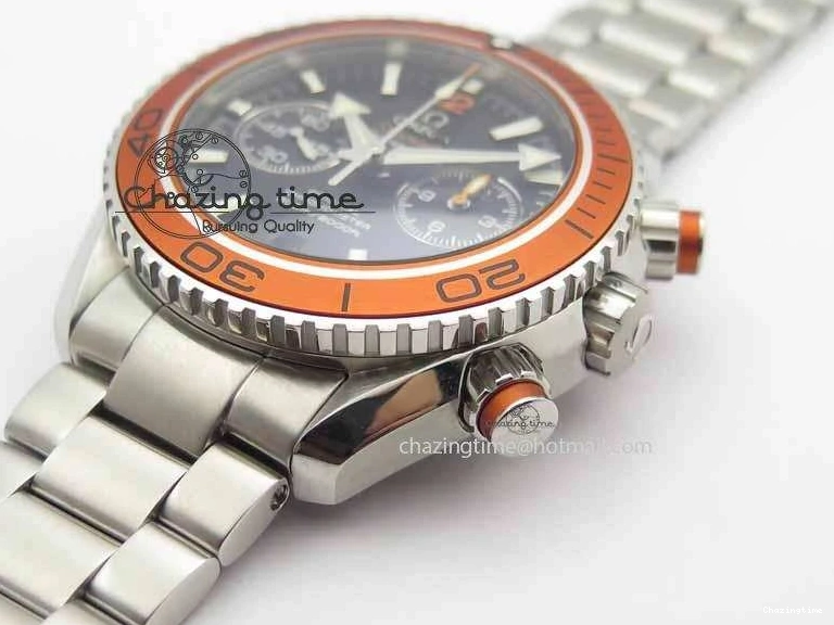 0423 Sophisticated Planet Ocean Master Chronometer Chrono SS OM 1:1 Best Edition Orange On SS Bracelet A 8156